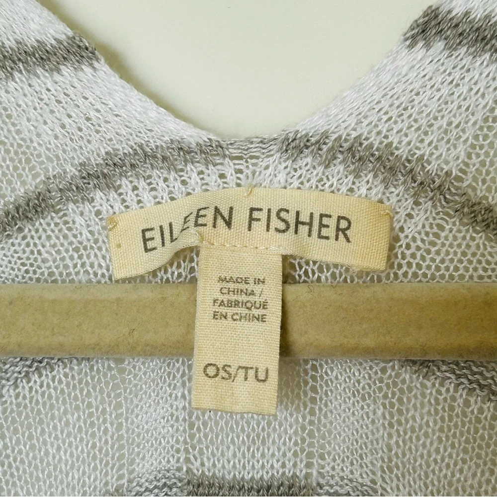 Eileen Fisher White Organic Linen Knit Grid Serape Wrap